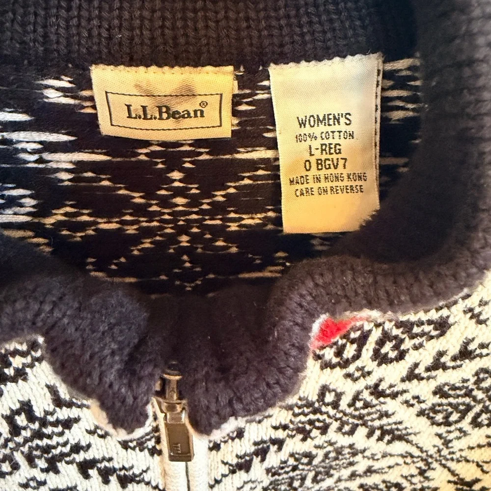 Vintage L.L. Bean Nordic Zip Sweater Women’s Large 100% Cotton - Picture 3 of 7